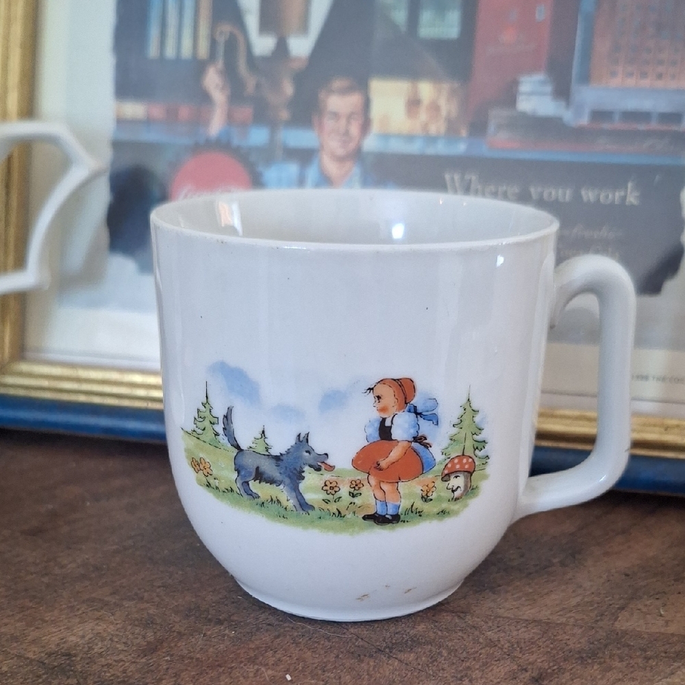 Vintage Ceramic Mug with Little Red Riding Hood Design